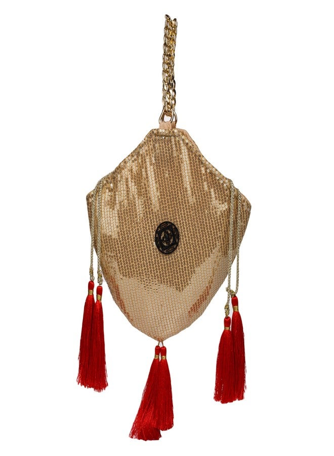 ATHZ Ethnic Handbags for Women Golden Sequin Work potli bags Having Golden Chain Handle Handcrafted bags and purses - Image 1